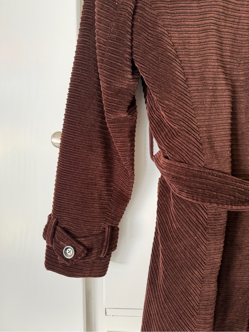 Jones New York Corduroy Belted Midi Pea Coat in Brown - Picture 4 of 5